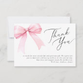 Roze Coquette Strik Bruiloft Shower Bedankkaart (Voorkant)
