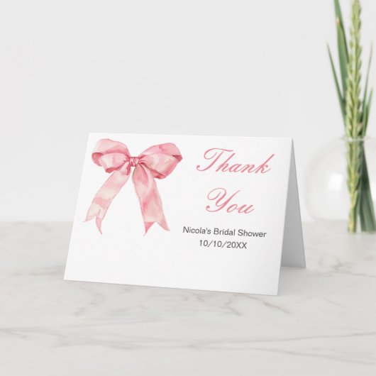 Roze Coquette Strik Bruiloftsborrel Bedankkaart (Voorkant)