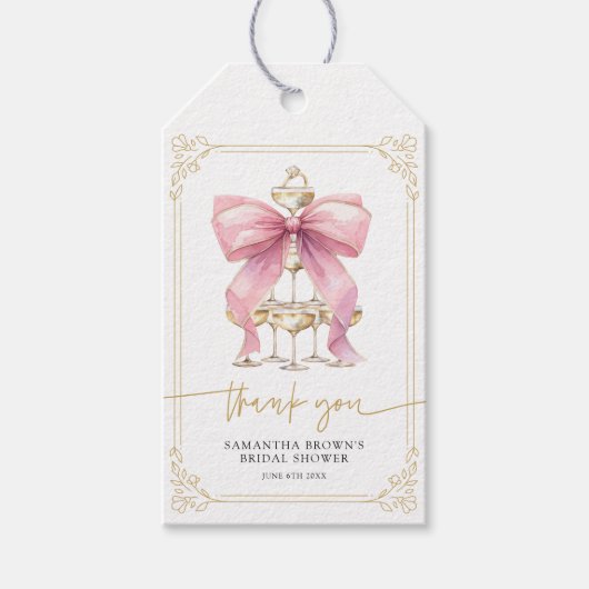 Roze Coquette Strik Bruiloftsborrel Cadeaulabel (Voorkant)
