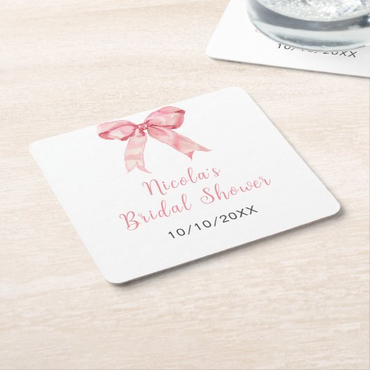 Roze Coquette Strik Bruiloftsborrel Kartonnen Onderzetters (Schuin)