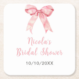 Roze Coquette Strik Bruiloftsborrel Kartonnen Onderzetters