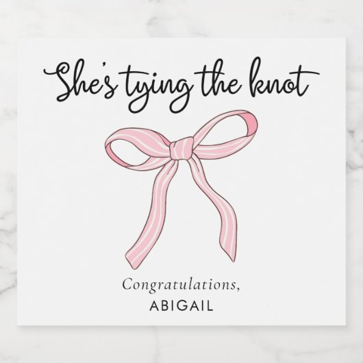 Roze Coquette Strik Bruiloftsborrel Sparkling Wijnetiket (Enkel label)