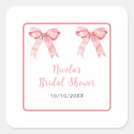 Roze Coquette Strik Bruiloftsborrel Vierkante Sticker