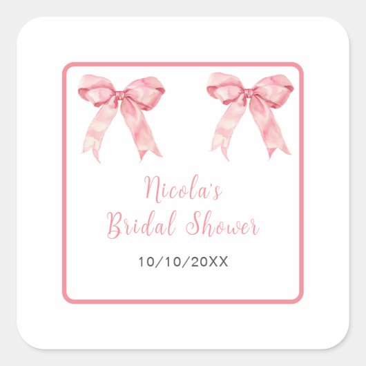 Roze Coquette Strik Bruiloftsborrel Vierkante Sticker (Voorkant)