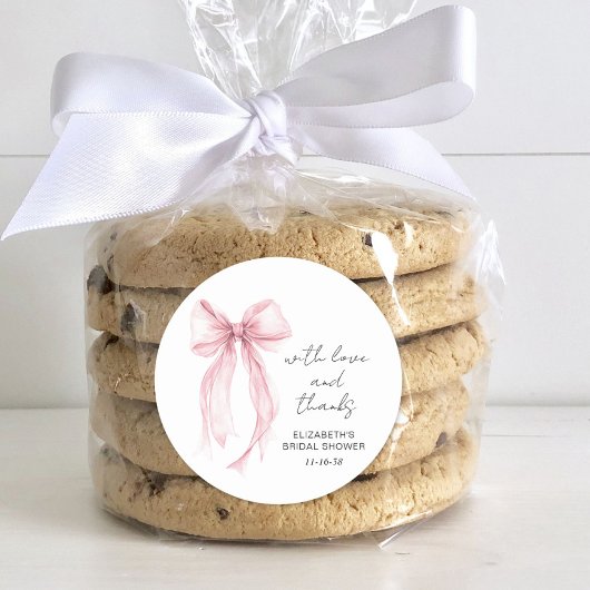 Roze Coquette Strik Bruiloftsfeest Bedankt Ronde Sticker