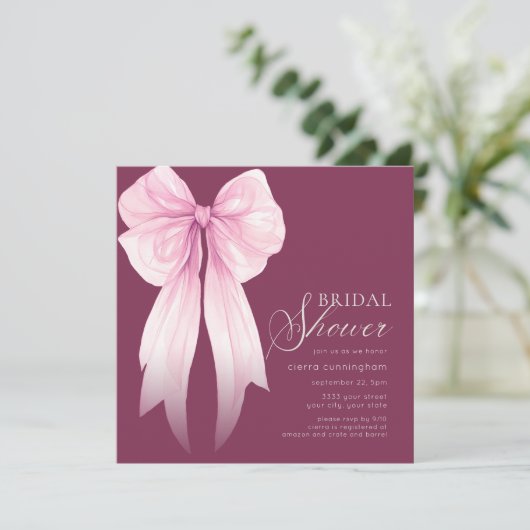 Roze Coquette Strik Bruiloftsfeest Kaart (Staand voorkant)
