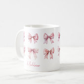 Roze Coquette Strik Custom Naam Koffiemok (Voorkant links)