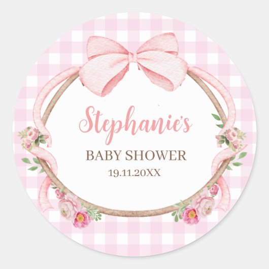 Roze Coquette Strik Dasje Ronde Sticker (Voorkant)