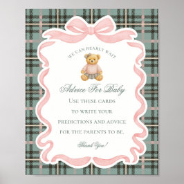 Roze Coquette Strik Dier Baby Shower Advies Poster
