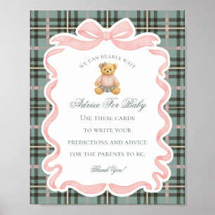 Roze Coquette Strik Dier Baby Shower Advies Poster