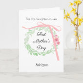 Roze Coquette Strik en Bloemen 1e Moederdag Kaart (Gele Bloem)