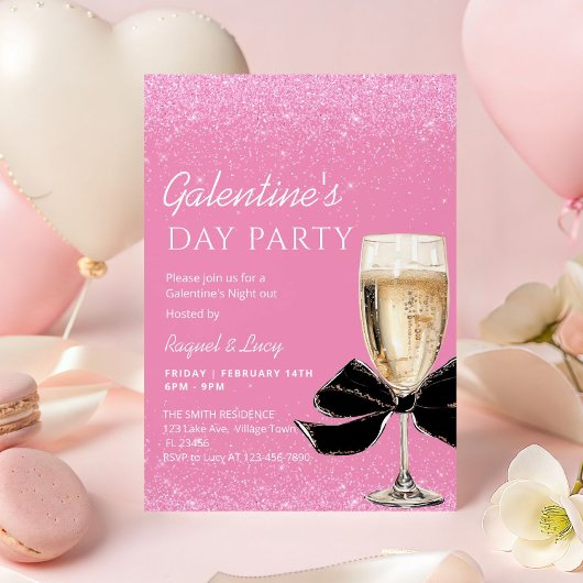 Roze Coquette Strik Galentine's Day Feestje Kaart