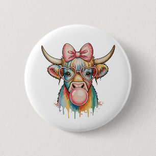 Roze Coquette Strik Hoogland Koe Bubblegum Ronde Button 5,7 Cm