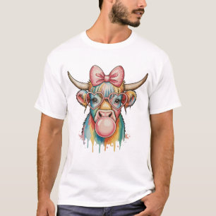 Roze Coquette Strik Hoogland Koe Bubblegum T-shirt