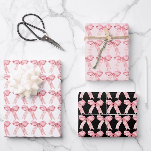 Roze Coquette Strik Inpakpapier Vel (Voorkant)