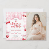 Roze Coquette Strik Kers Op De Top Baby Shower Fot Kaart (Voorkant)