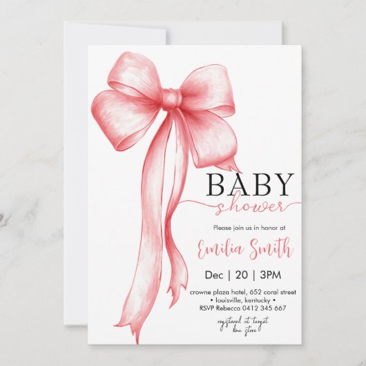 Roze Coquette Strik meisje Baby shower Kaart (Voorkant)