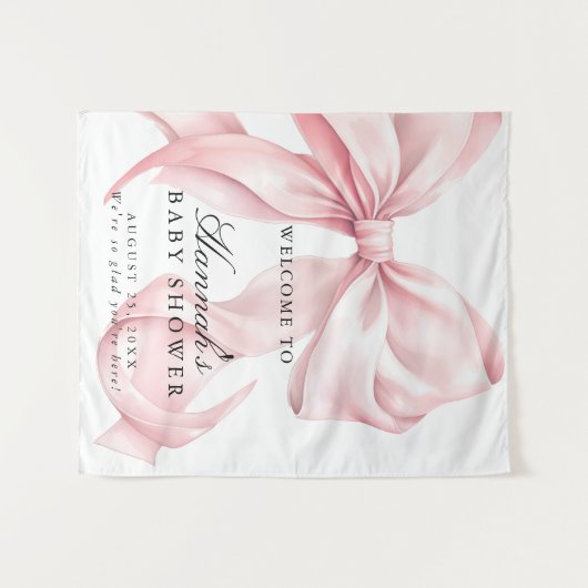 Roze Coquette Strik Meisje Baby Shower Welkom Bord Wandkleed (Voorkant (horizontaal))