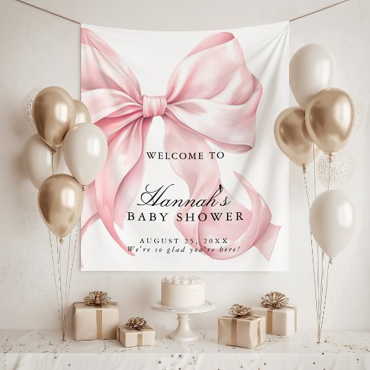 Roze Coquette Strik Meisje Baby Shower Welkom Bord Wandkleed