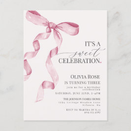 Roze Coquette Strik Meisje Verjaardagsfeest Uitnod Briefkaart