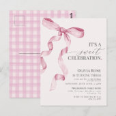 Roze Coquette Strik Meisje Verjaardagsfeest Uitnod Briefkaart (Voorkant / Achterkant)