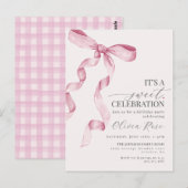 Roze Coquette Strik Meisje Verjaardagsfeest Uitnod Briefkaart (Voorkant / Achterkant)