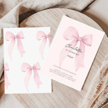 Roze Coquette Strik Meisjes Verjaardagsuitnodiging