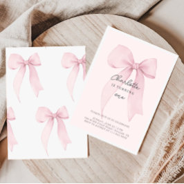 Roze Coquette Strik Meisjes Verjaardagsuitnodiging Kaart