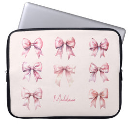 Roze Coquette Strik Met Eigen Naam Laptop Sleeve