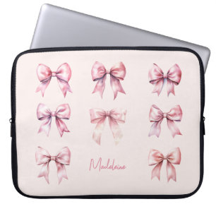 Roze Coquette Strik Met Eigen Naam Laptop Sleeve
