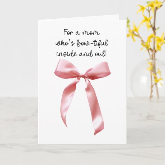 Roze Coquette Strik Moeder Kaart (Gele Bloem)