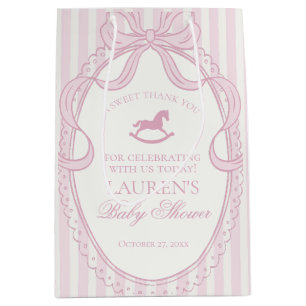 Roze Coquette Strik Paard Baby Shower Favoren Medium Cadeauzakje