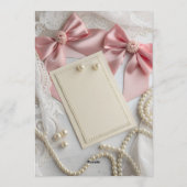 Roze Coquette Strik Parel Elegant Lint Feest Kaart (Achterkant)