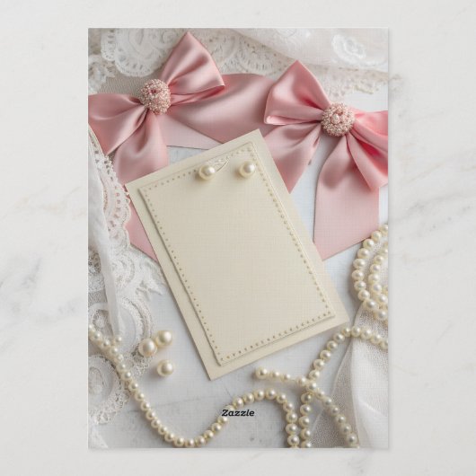 Roze Coquette Strik Parel Elegant Lint Feest Kaart (Achterkant)