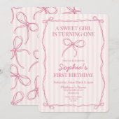 Roze Coquette Strik Pastel Verjaardagsfeestje Kaart (Voorkant / Achterkant)