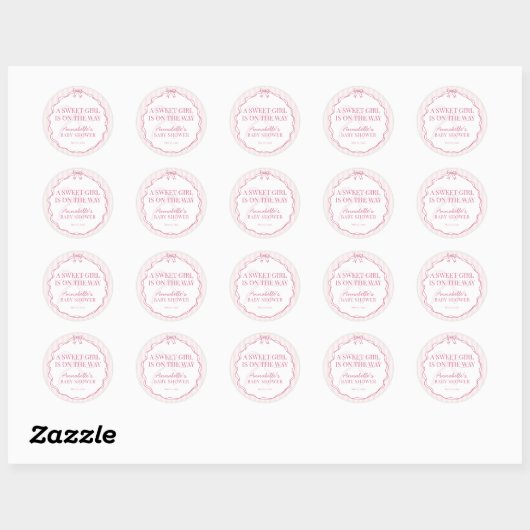 Roze Coquette Strik Pastelkleurige Baby Shower Uit Ronde Sticker (Vel)