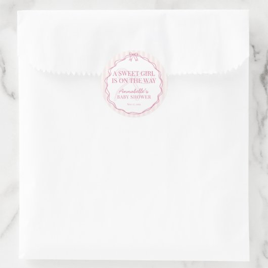 Roze Coquette Strik Pastelkleurige Baby Shower Uit Ronde Sticker (Tas)