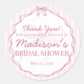 Roze Coquette Strik Pastelkleurige Bruidsdouche Fa Ronde Sticker (Voorkant)