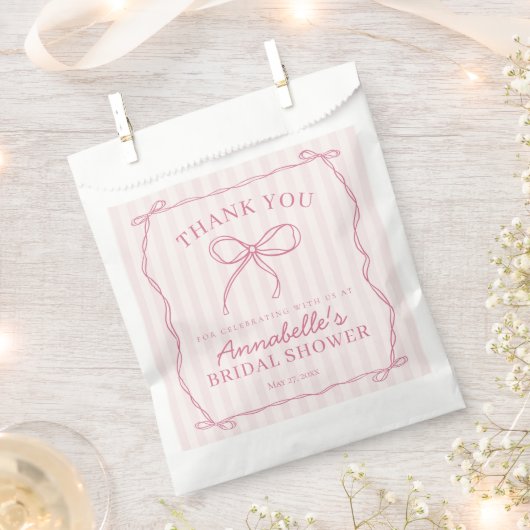 Roze Coquette Strik Pastelkleurige Bruiloft Desser Bedankzakje (Geknipt)