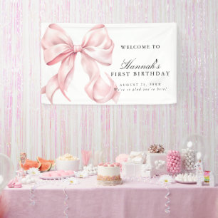 Roze Coquette Strik Verjaardagsfeest Welkomstbord Spandoek