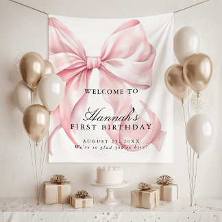 Roze Coquette Strik Verjaardagsfeest Welkomstbord Wandkleed