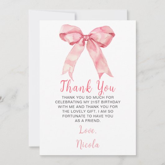 Roze Coquette Strik Verjaardagsfeestje Bedankkaart (Voorkant)
