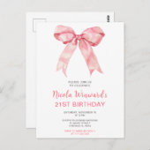 Roze Coquette Strik Verjaardagsfeestje Briefkaart (Voorkant / Achterkant)