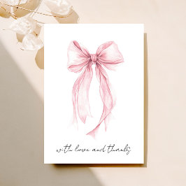 Roze Coquette Strik Watercolor Bruidsfeest Bedankkaart
