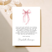 Roze Coquette Strik Watercolor Bruiloft Feest Bedankkaart