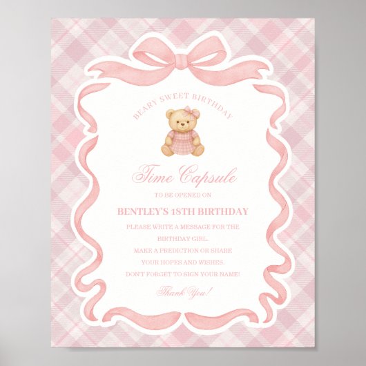 Roze Coquette Strikbeer Verjaardag Tijdscapsule Poster (Voorkant)