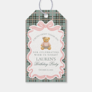 Roze Coquette Strikj Bear Schotse Verjaardagsattri Cadeaulabel