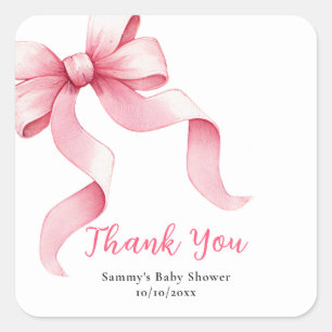 Roze Coquette Strikje Baby Shower Bedankt Vierkante Sticker