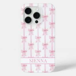 Roze Coquette Strikjes Gestreept Met Initialen iPhone 15 Pro Case