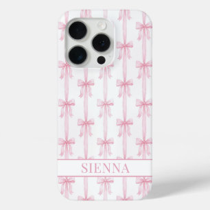 Roze Coquette Strikjes Gestreept Met Initialen iPhone 15 Pro Case